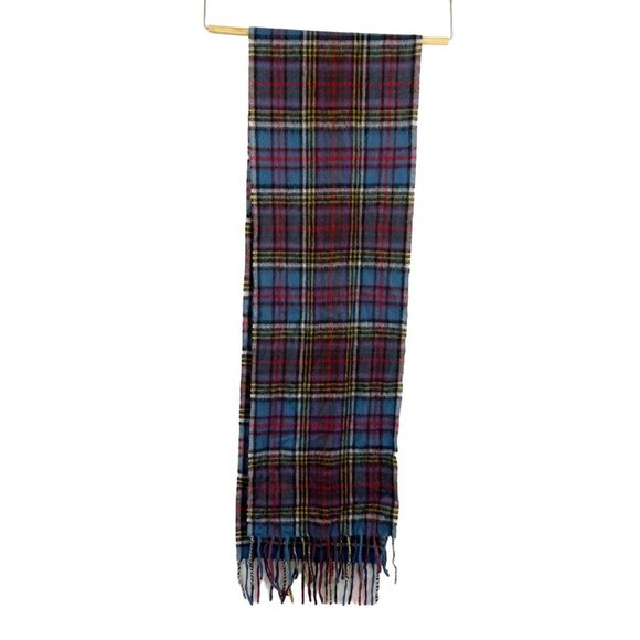 Clans in Cashmere Blue Red Tartan Plaid Fringe Rectangle Scarf - Picture 1 of 4